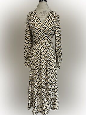 Geometric Wrap Maxi Dress in Black and Gold